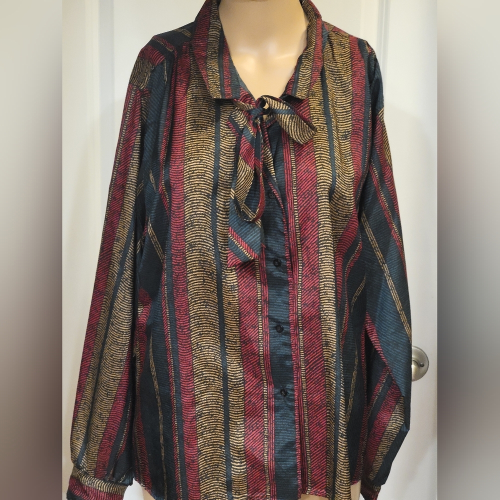 Vintage Country Suburbans Blouse Womens Size 14 Striped w/Tie/bow